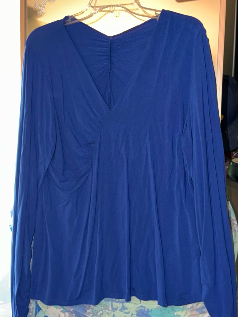 Elie Tahari Cobalt Blue V-Neck Top with Branded Metal Plate